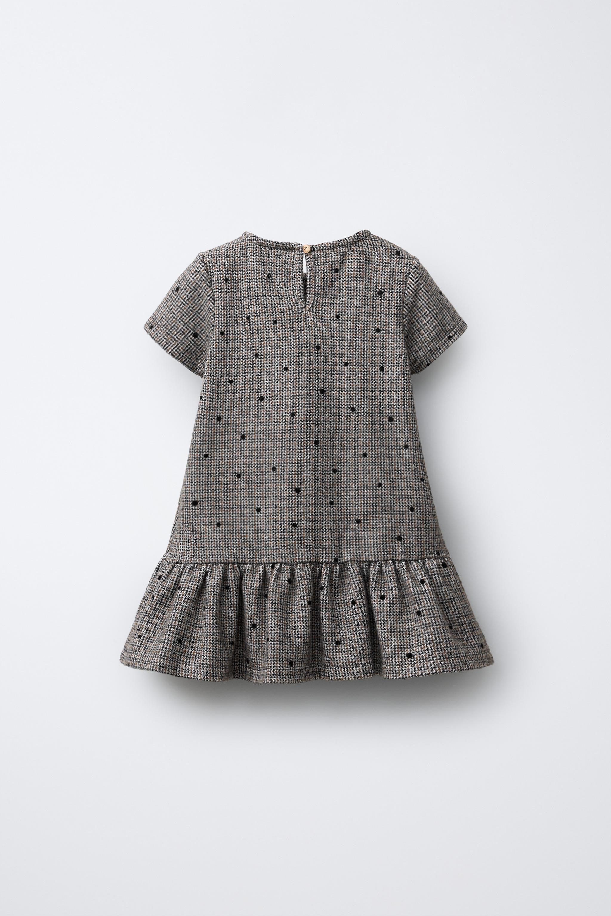 ROBE PIED-DE-POULE À POIS FLOQUÉS ET LACETS